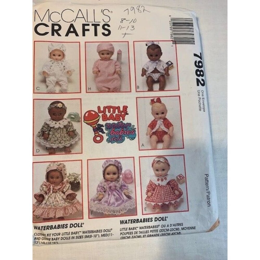 McCalls Crafts 7982 Waterbabies Doll Clothes Pattern for Size 8" 16" 1995